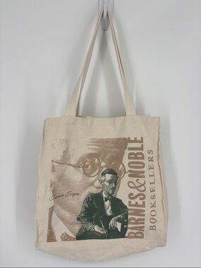 Vintage Barnes & Noble Canvas James Joyce Tote Book Bag in Cream, Tan and Green